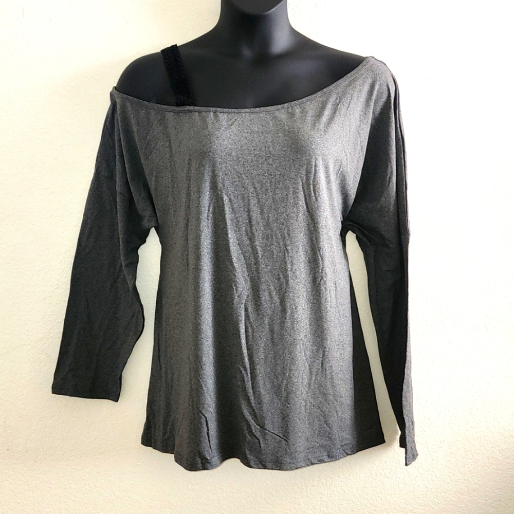 2 for $25 Grey Long Sleeve Peek a Boo Right Shoulder Tunic Top Plus Size 1xl
